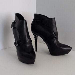 Marciano, Genuine Leather, Elegant Black High Heel Ankle Boots, Size 10